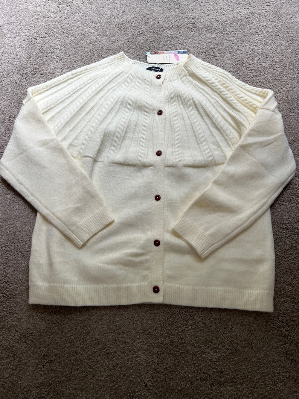 NWT Dokotoo Women's Cream Cable-Yoke Button Front Cardigan